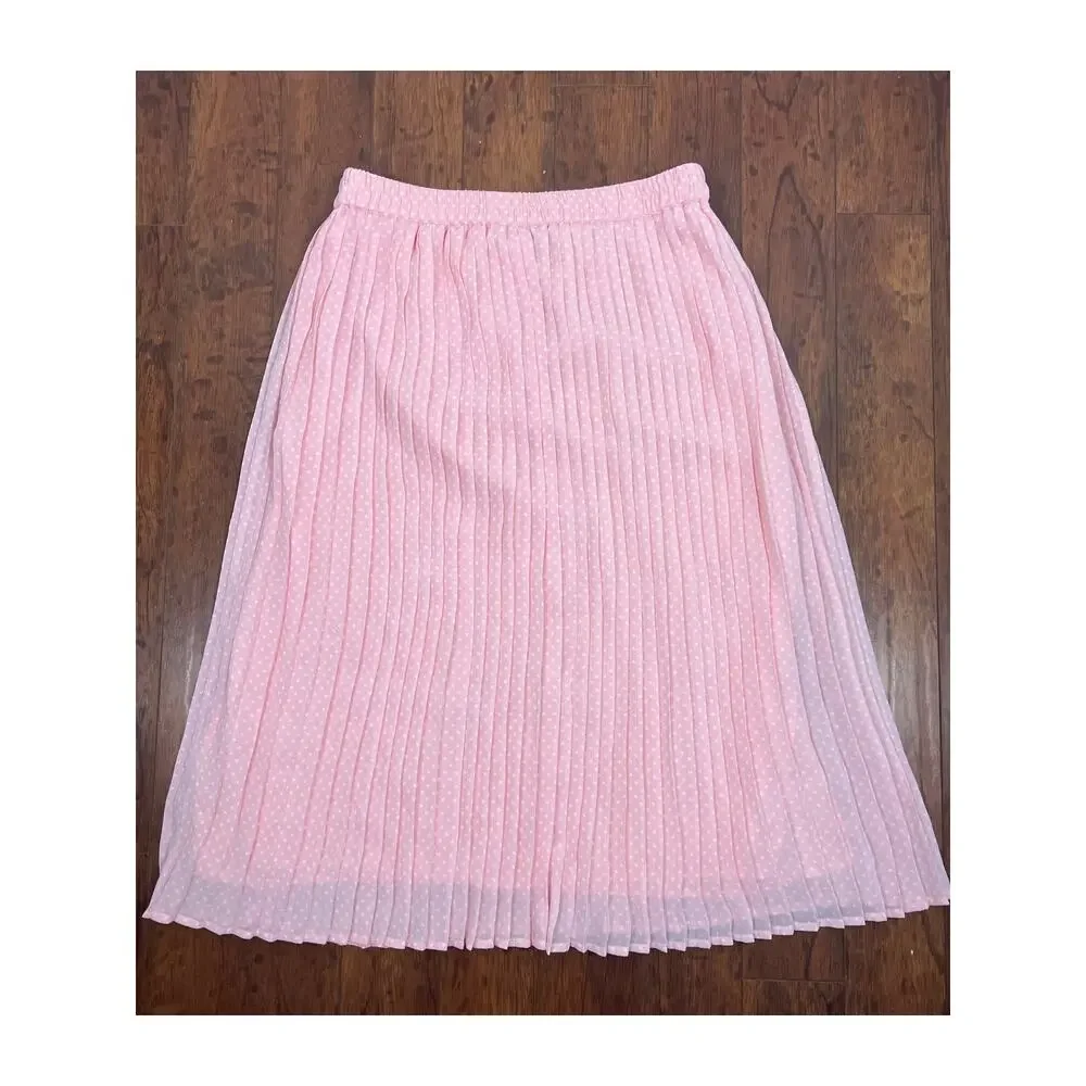 Draper & Damon’s Pink Polka Dot Pleated Midi Skirt‎ Petite Medium Chiffon Lined